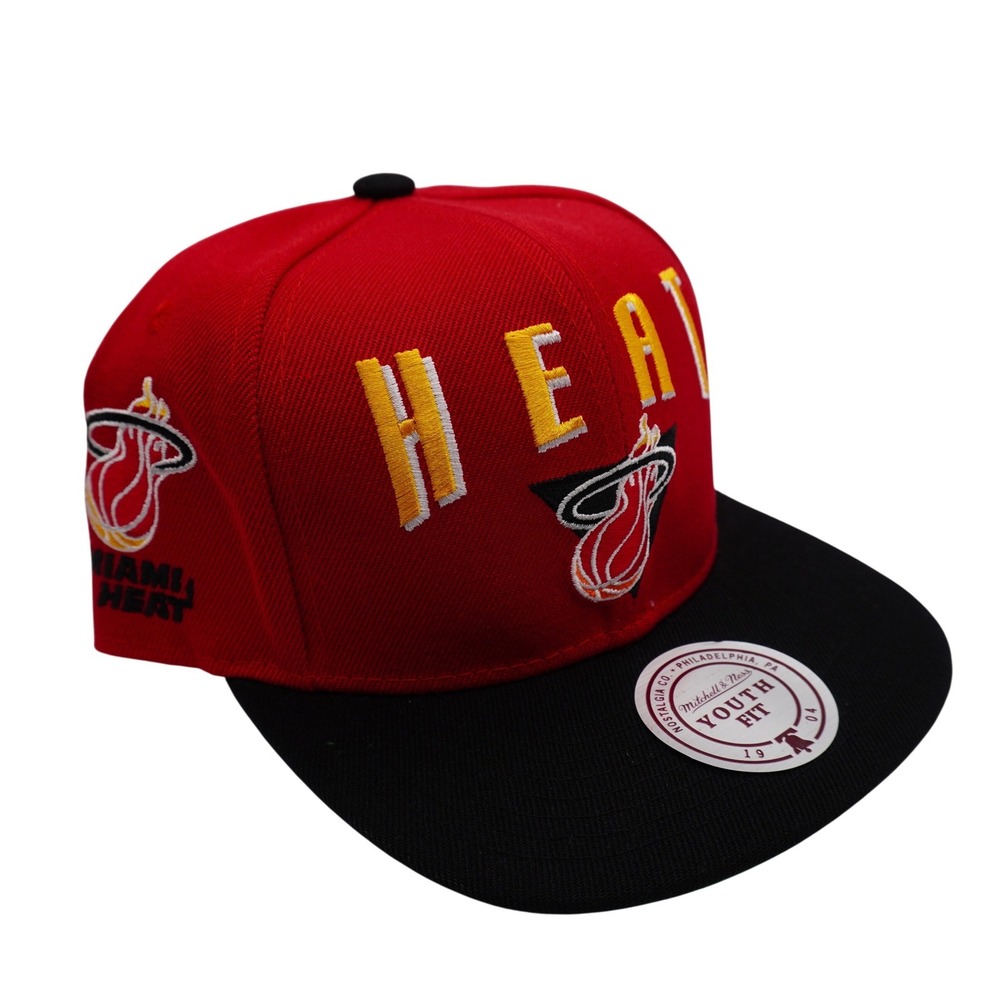 Mitchell & Ness Miami Heat Hat Youth OSFM Red Snapback‎ NBA Flat Brim 9N2BOPHEY